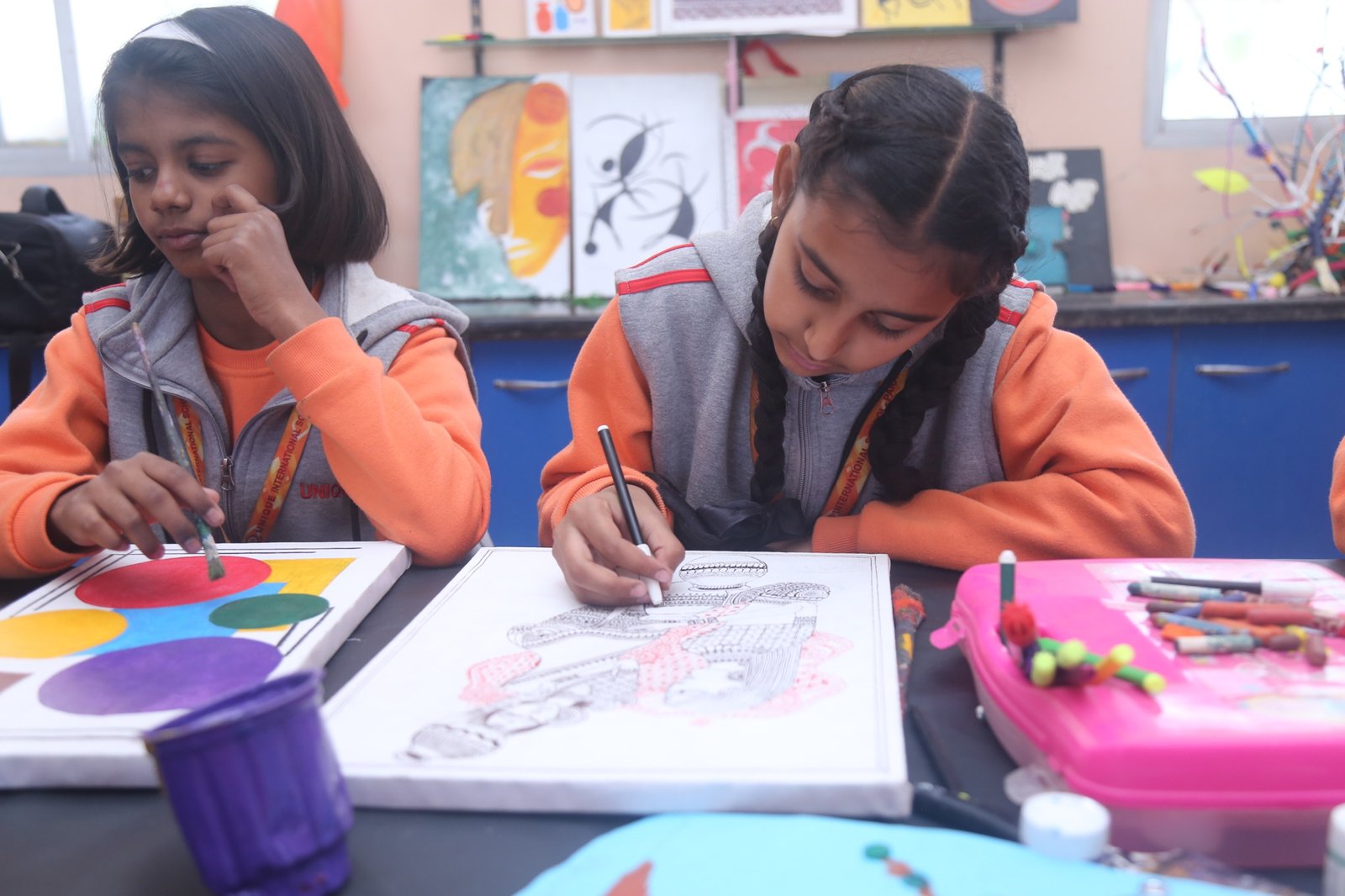 Students engaged in art activities